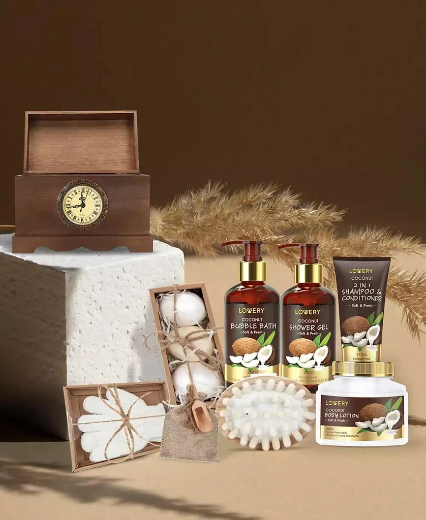 商品Lovery|Vintage-like Clock Box Body Care Gift Set, Coconut Relaxing Home Spa Set, 13 Piece,价格¥373,第5张图片详细描述