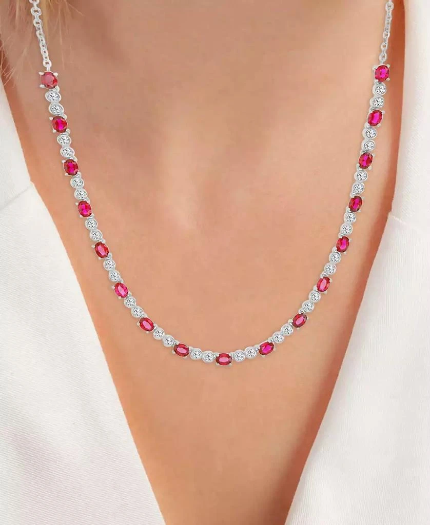 商品Macy's|Black Spinel Oval & Bezel Collar Necklace (4-5/8 ct. t.w.) in Sterling Silver (Also in Lab-Grown Ruby/Lab-Grown White Sapphire),价格¥437,第2张图片详细描述