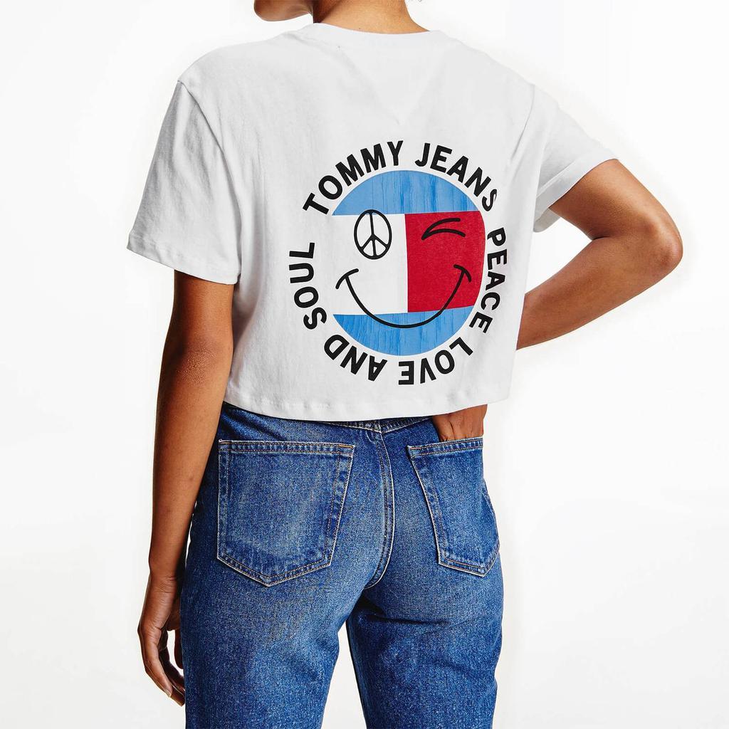 商品Tommy Hilfiger|Tommy Jeans Women's Tjw Super Crop Peace Smiley T-Shirt - White,价格¥161,第4张图片详细描述