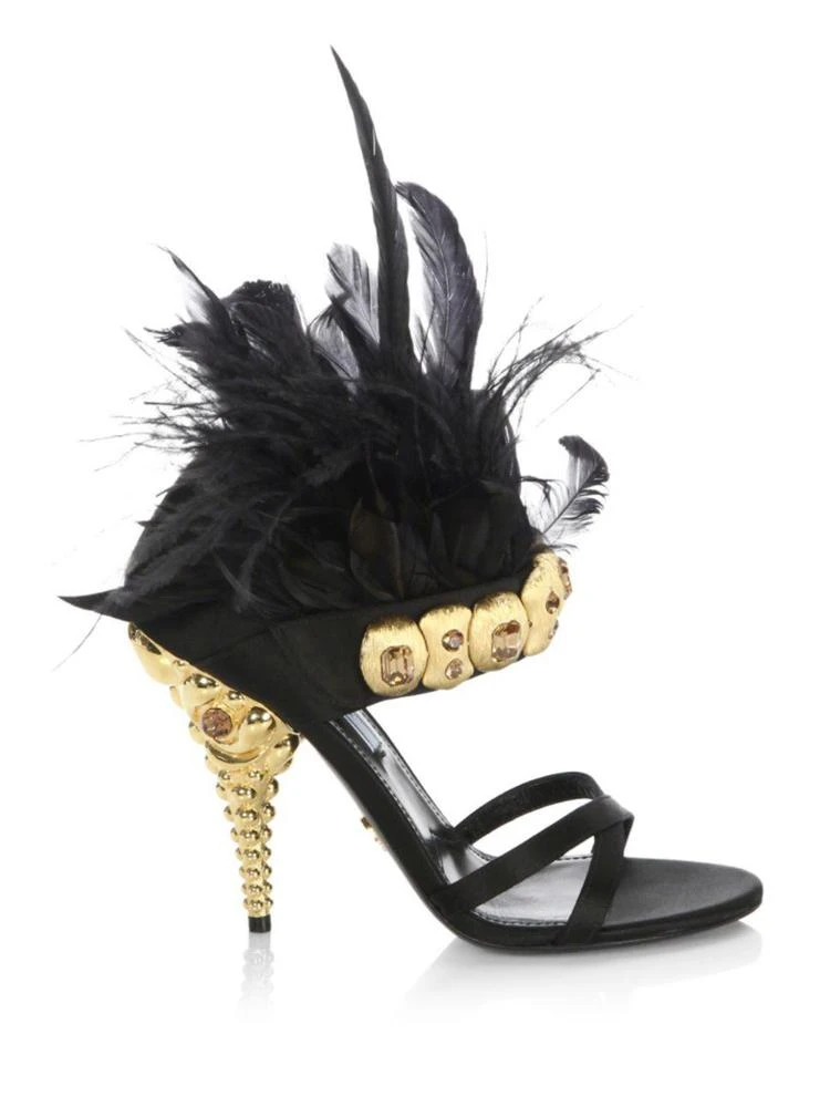 商品Prada|Jeweled Feather-Trim Satin Sandals,价格¥4170,第5张图片详细描述