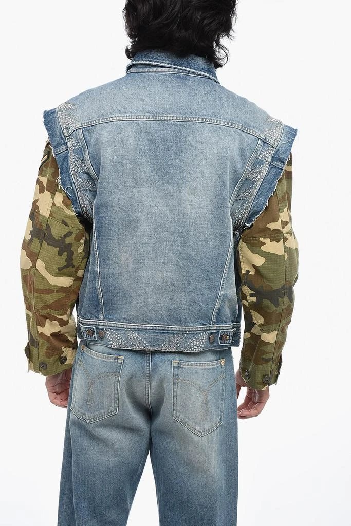 商品Celine|Distressed Denim Jacket with Camo Printed Sleeves,价格¥20645,第2张图片详细描述