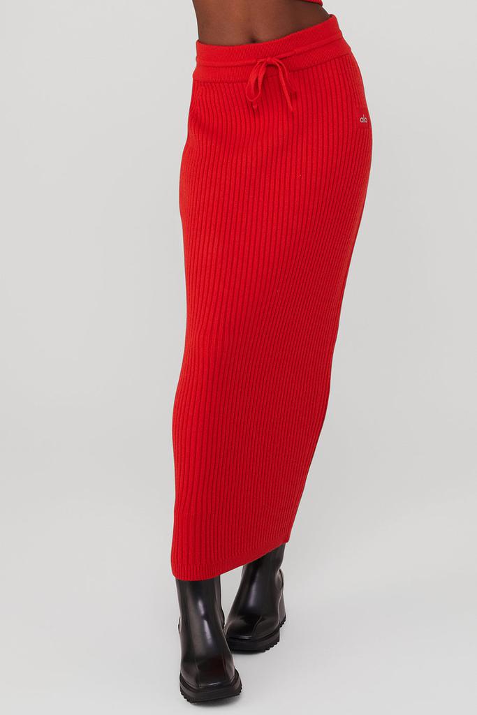 Cashmere Ribbed High-Waist Winter Dream Skirt - Red Flame商品第2张图片规格展示