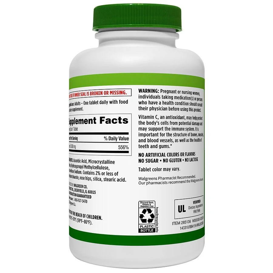 商品Walgreens|Vitamin C with Natural Rose Hips 500 mg Tablets (400 days),价格¥224,第2张图片详细描述