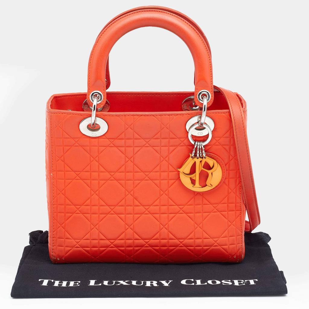 Dior Orange Cannage Embossed Leather Medium Lady Dior Tote商品第10张图片规格展示