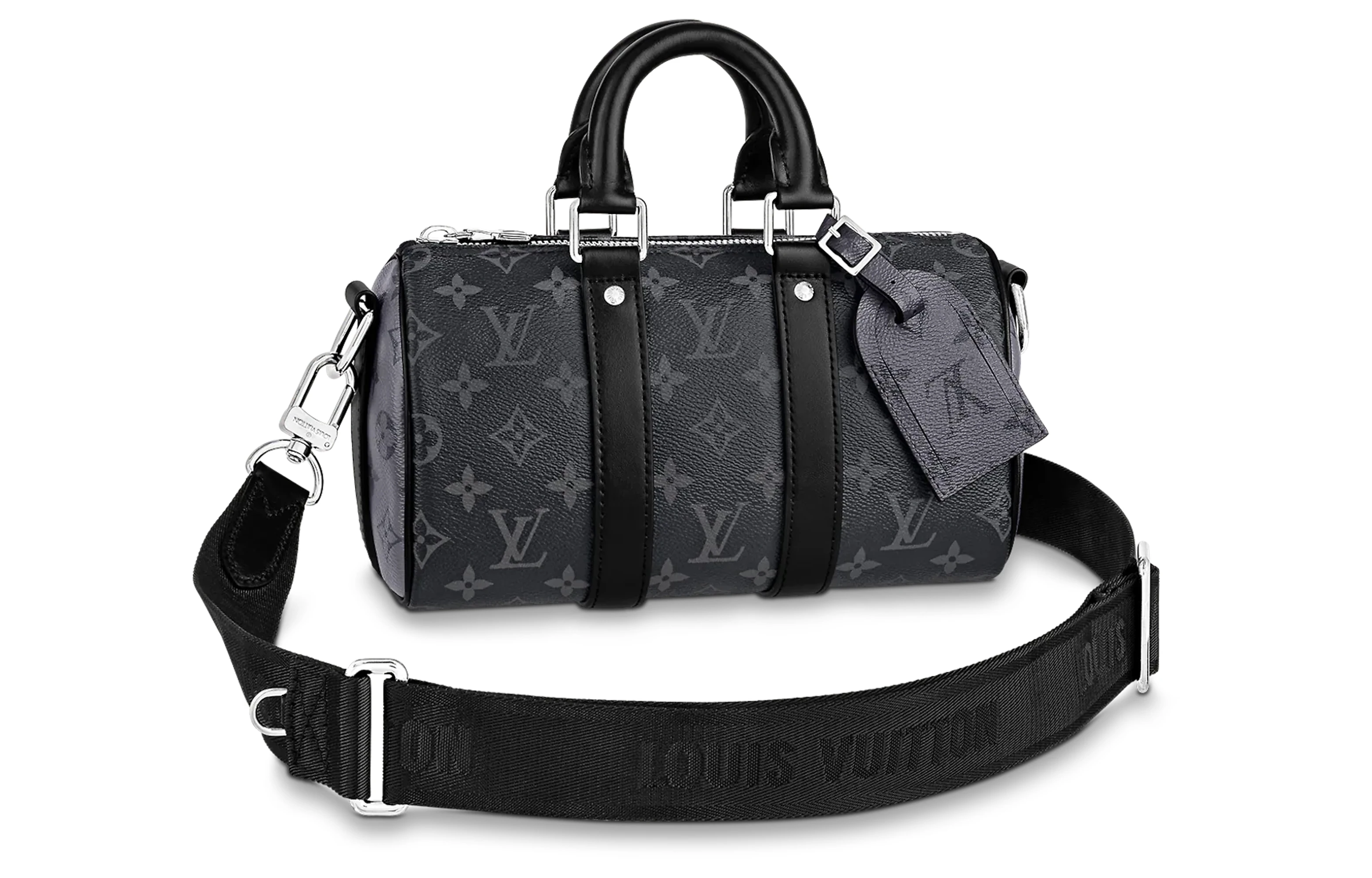商品[国内直发] Louis Vuitton|keepall 25 金属件黑武士老花可调节肩带 涂层帆布牛皮革饰边 手提单肩斜挎包 常规 男款 黑色/灰色,价格¥20594,第1张图片