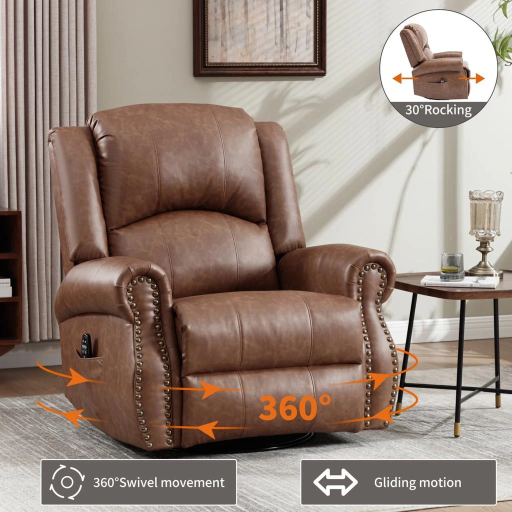Streamdale Heat Massage Rocker Recliner Chair, Swivel Fabric, Yellow 商品