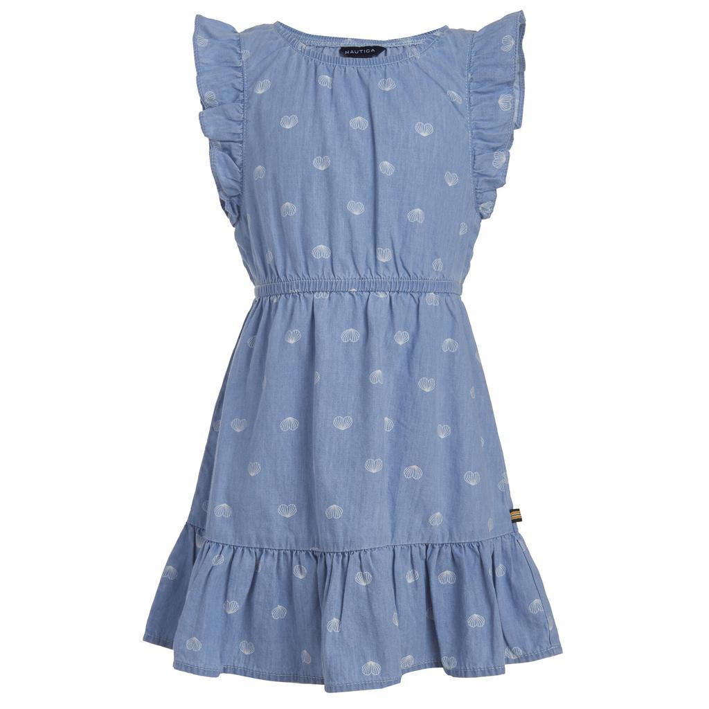 商品Nautica|Nautica Toddler Girls' Heart Shell Lightweight Denim Dress (2T-4T),价格¥94,第1张图片