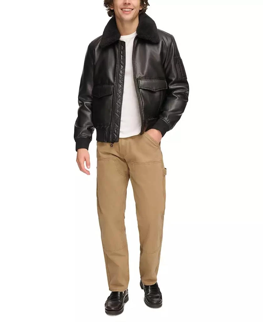 Men's Faux-Fur-Trim Faux-Leather Bomber Jacket 商品