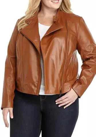 商品Michael Kors|Michael Kors Plus Size Leather Moto Jacket,价格¥981,第1张图片详细描述