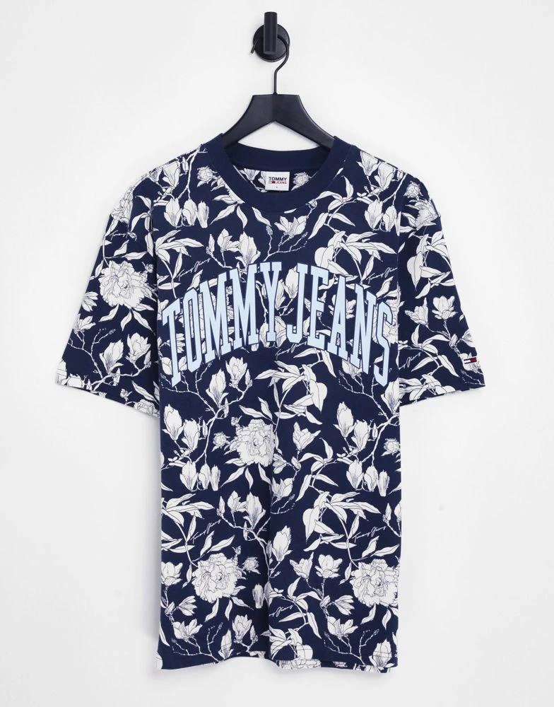 商品Tommy Jeans|Tommy Jeans cotton collegiate logo t-shirt in navy floral print - NAVY,价格¥266,第1张图片