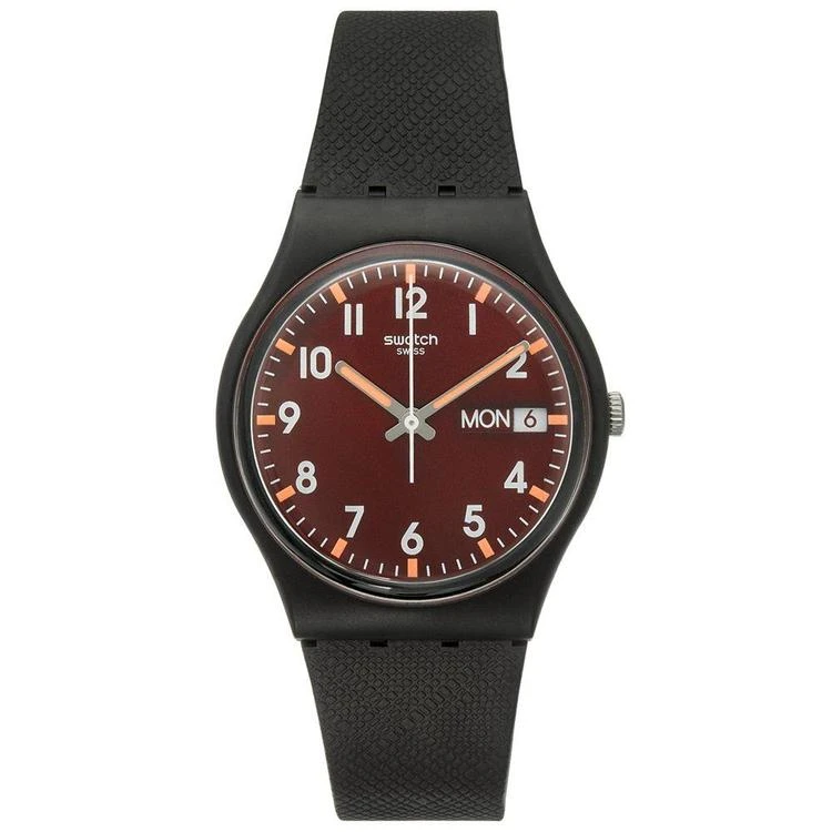 商品Swatch|Unisex Swiss Core Black Silicone Strap Watch 34mm GB753,价格¥462,第1张图片