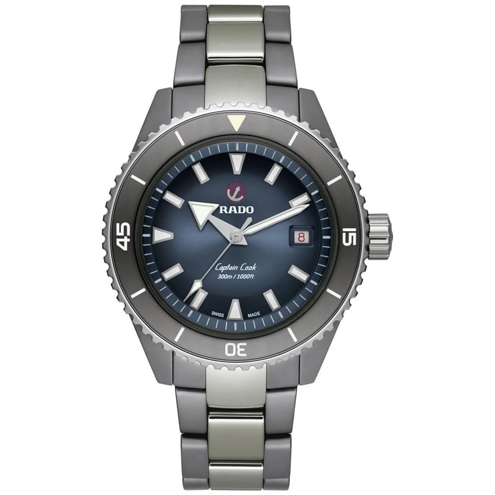 商品Rado|Men's Swiss Automatic Captain Cook Diver Silver Ceramic Bracelet Watch 43mm,价格¥26265,第1张图片