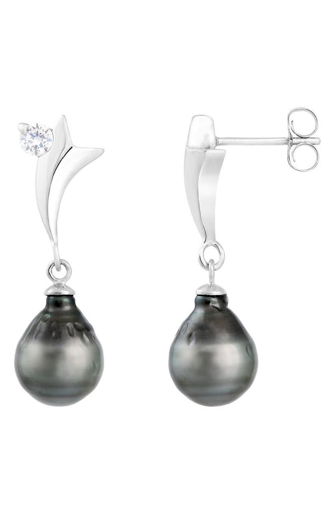 Sterling Silver 8-9mm Tahitian Pearl Drop Earrings商品第1张图片规格展示