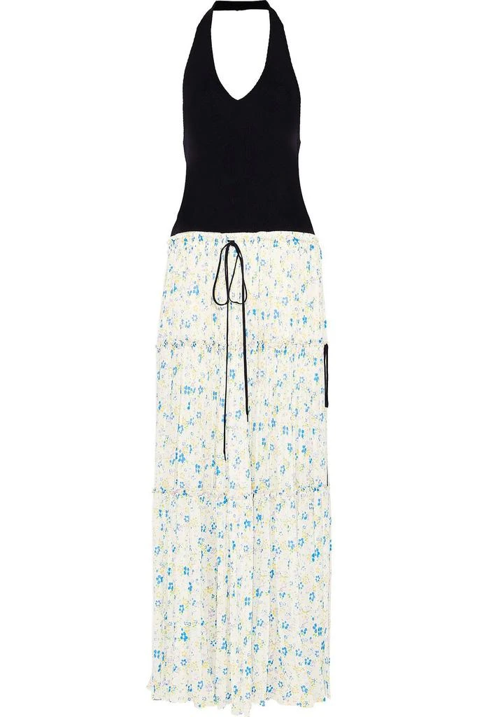 商品Chloé|Ribbed-knit and floral-print crepe de chine halterneck maxi dress,价格¥5011,第1张图片