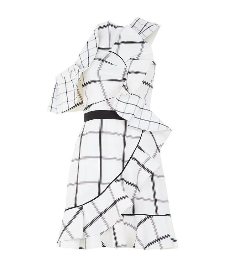 商品Self Portrait|Asymmetric Check Ruffle Dress,价格¥1413,第1张图片