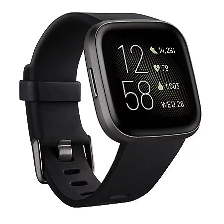 乐活Fitbit智能手表|Versa 2 Smartwatch Carbon (Black) with Bonus