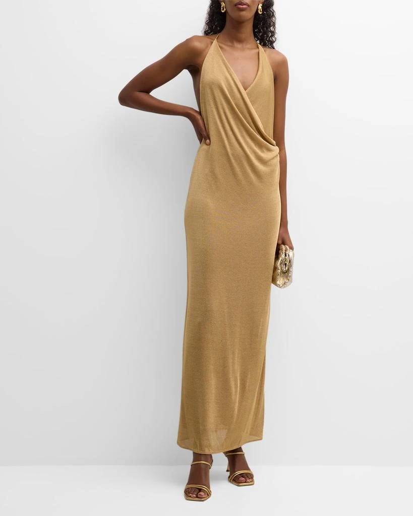 商品KOLTSON|Luxury Metallic Jersey Draped Plunging Wrap Gown,价格¥23240,第1张图片