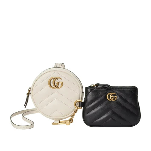 商品Gucci|GUCCI/古驰 22春夏新款Marmont系列 女士黑色皮革绗缝金扣马蒙零钱包和白色皮革钥匙包 698787UM8ET9063,价格¥5832,第1张图片