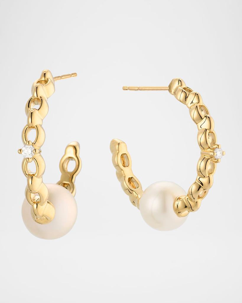 MIZUKI☆18K Yellow Gold Pearl And Diamond Hoop Earrings 3deeec1f-f8e3-317a-8062-