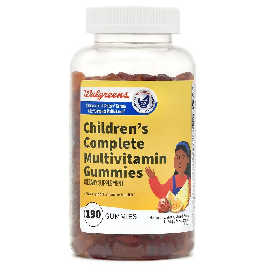 商品Walgreens|Children's Complete Multivitamin Gummies (190 days) Natural Cherry, Mixed Berry, Orange and Pineapple,价格¥119,第1张图片
