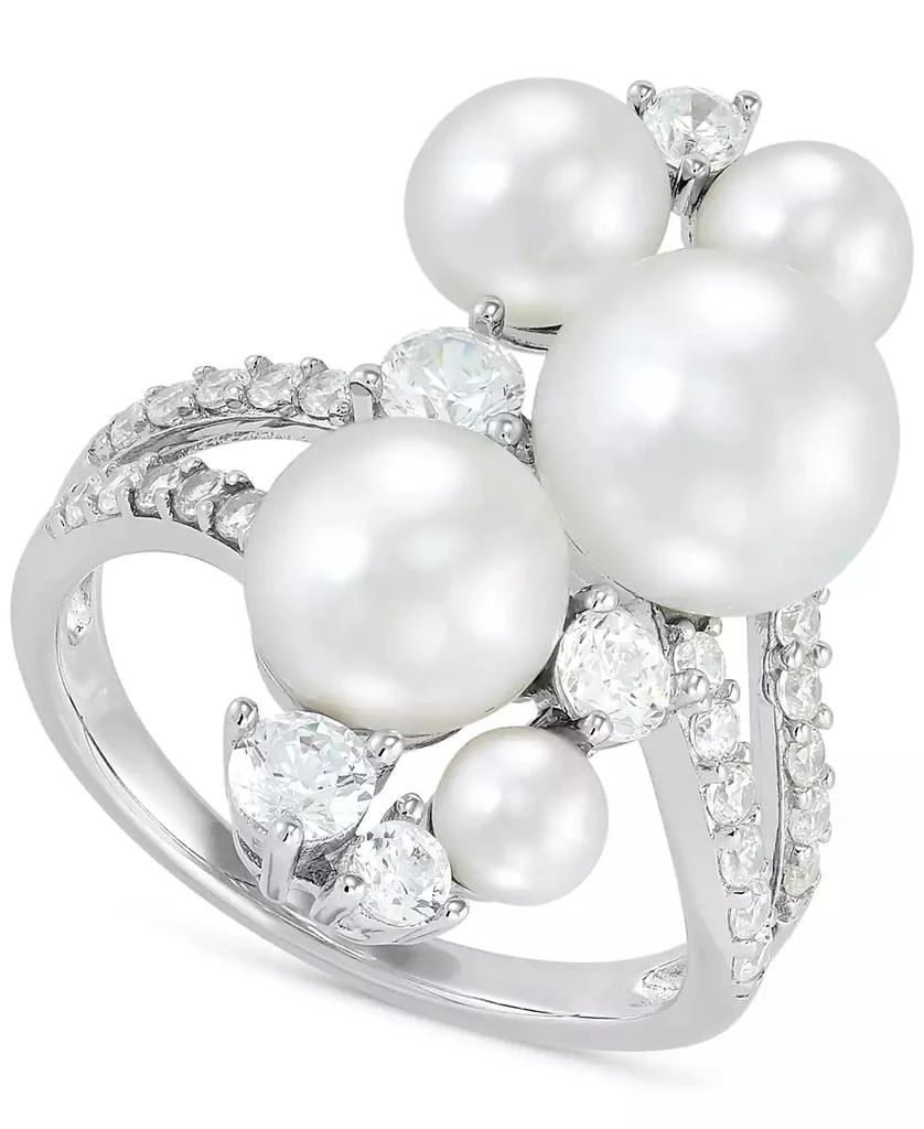 商品Arabella|Cultured Freshwater Button Pearl (4 - 9-1/2mm) & Cubic Zirconia Cluster Ring in Sterling Silver,价格¥893,第1张图片