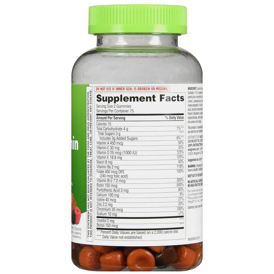 商品Walgreens|Women's Multivitamin Gummies (75 days) Natural Berry Flavor,价格¥97,第3张图片详细描述