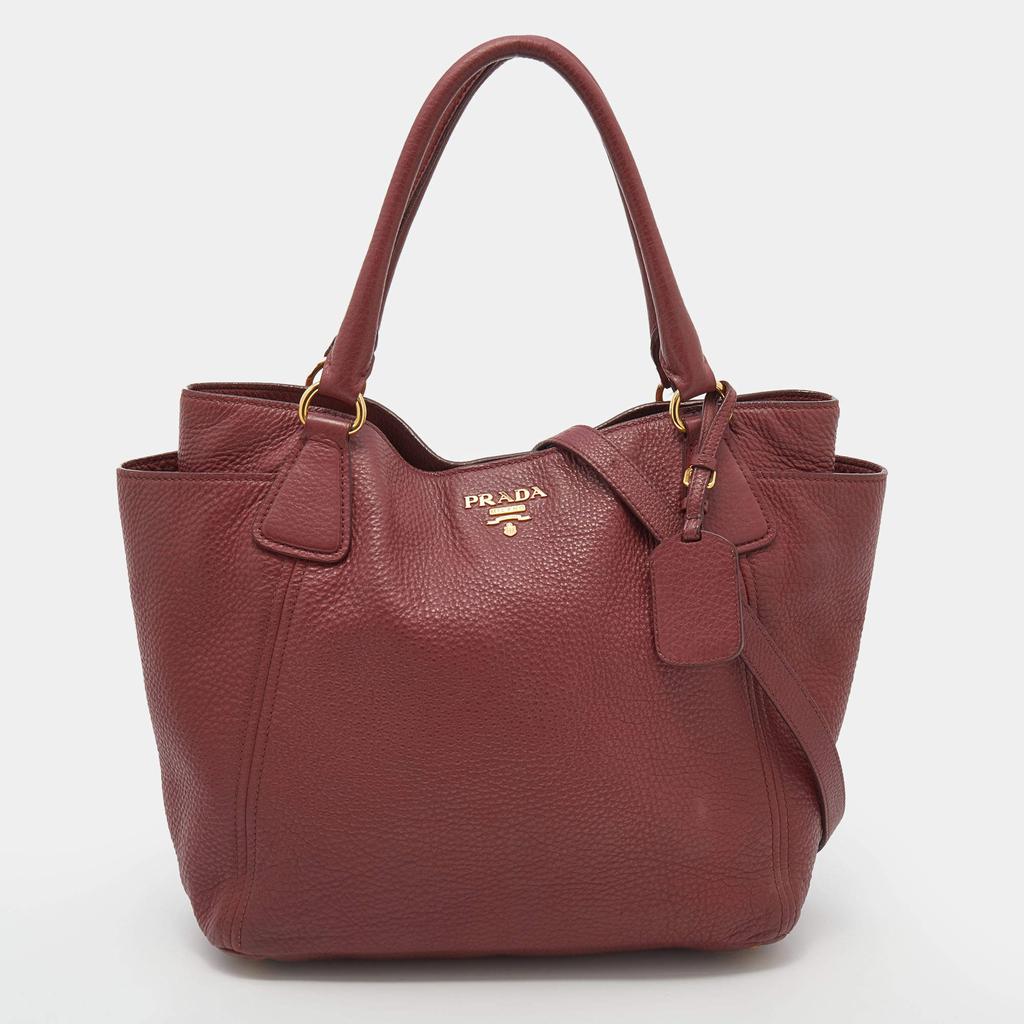 Prada Burgundy Vitello Danio Leather Side Pocket Shoulder Bag商品第1张图片规格展示