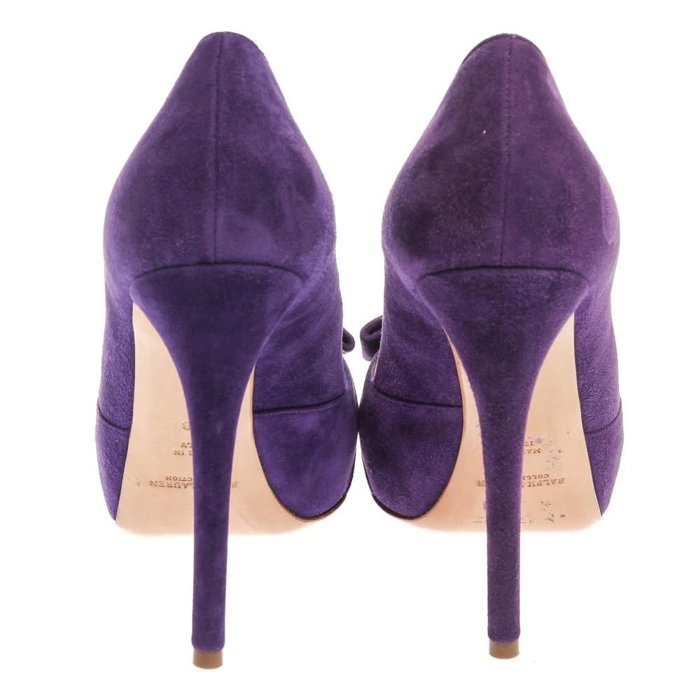 商品[二手商品] Ralph Lauren|Ralph Lauren Collection Purple Suede Bow Detail Platform Pumps Size 38,价格¥1000,第5张图片详��细描述