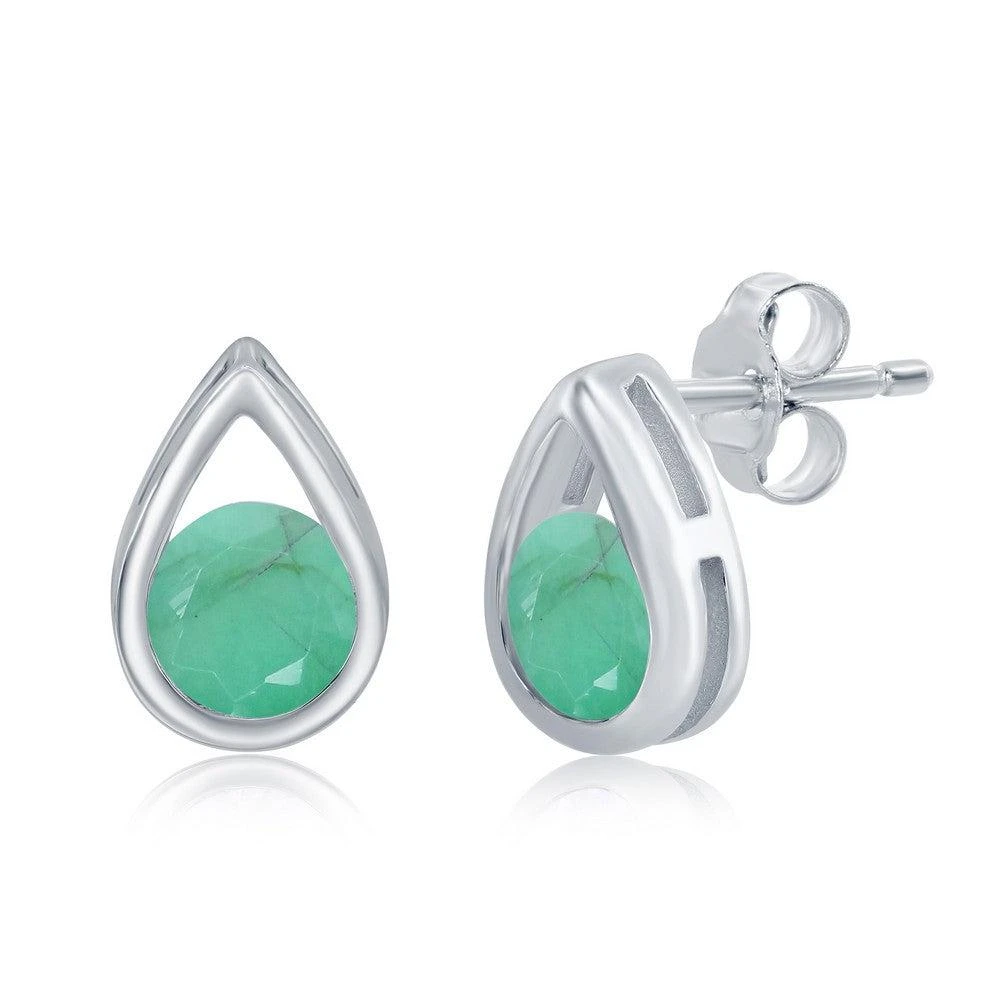 商品Simona|Sterling Silver Pearshaped Earrings W/Round 'May Birthstone'  Gemstone Studs - Emerald,价格¥294,第1张图片