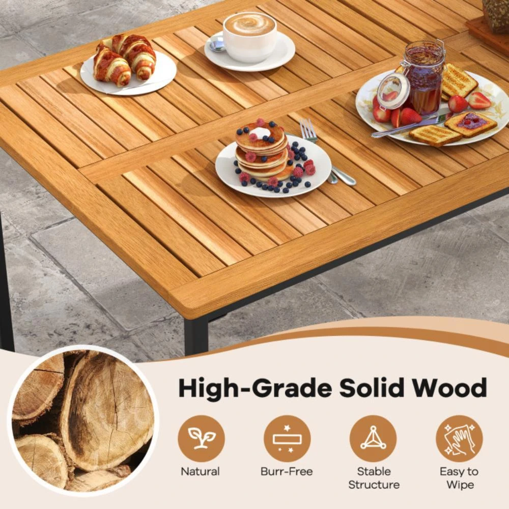 商品Hivvago|Acacia Wood Dining Table for 6 People with Slatted Tabletop and Umbrella Hole,价格¥2028,第4张图片详细描述