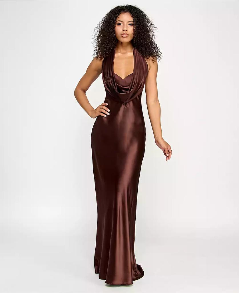 KATIA RAE Juniors' Satin Cowl-Neck Halter Gown - Dresses & Skirts - Free  Shipping - BeyondStyle