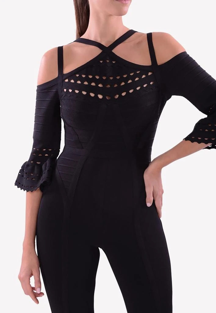 商品Herve Leger|Cayleigh Off-shoulder Bandaged Jumpsuit,价格¥24597,第1张图片