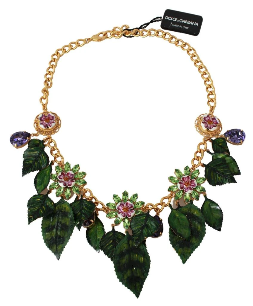 商品Dolce & Gabbana|Dolce & Gabbana  Floral Crystal Charm Gold Brass Statement Necklace,价格¥6102,第4张图片详细描述