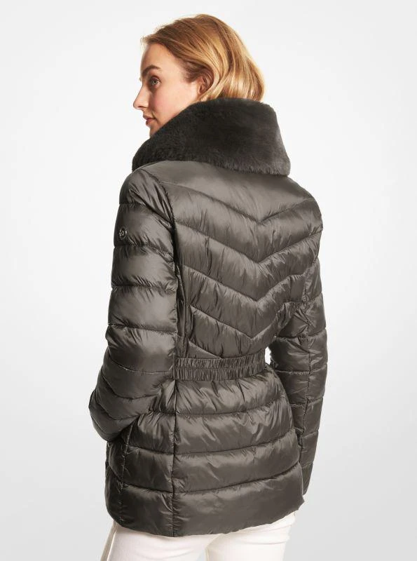 Faux Fur Trim Quilted Nylon Packable Puffer Jacket 商品