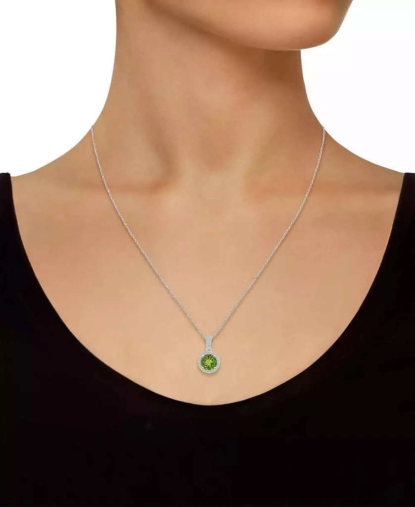 商品Macy's|Peridot (1-1/2 ct. t.w.) and Lab Grown Sapphire (1/6 ct. t.w.) Halo Pendant Necklace in 10K White Gold,价格¥2633,第2张图片详细描述