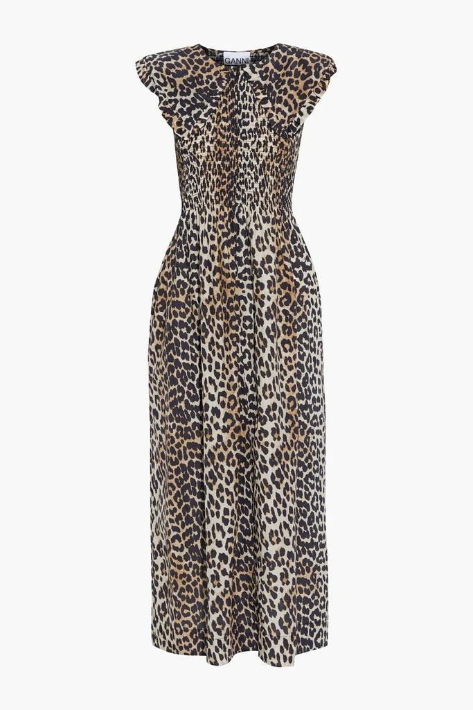 商品Ganni|Shirred leopard-print cotton and silk-blend maxi dress,价格¥1597,第1张图片