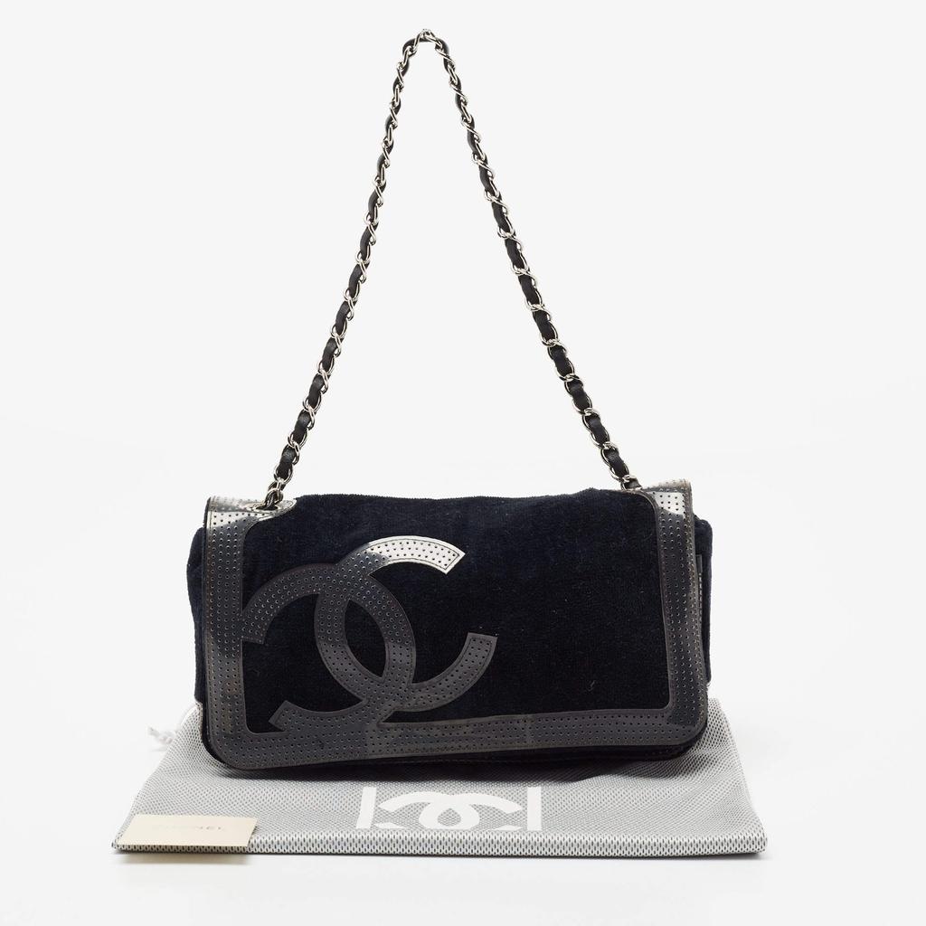Chanel Black/Grey Corduroy And Patent Leather Cambon Shoulder Bag商品第10张图片规格展示