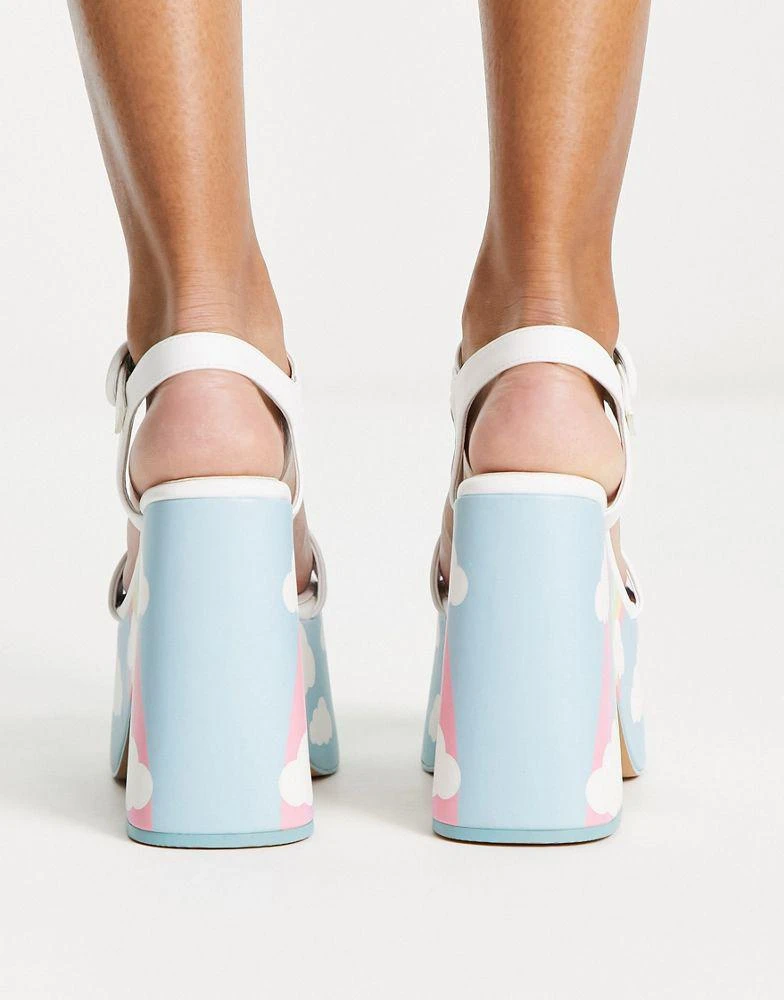 商品Daisy Street|Daisy Street platform heeled sandals in white cloud print,价格¥225,第3张图片详细描述