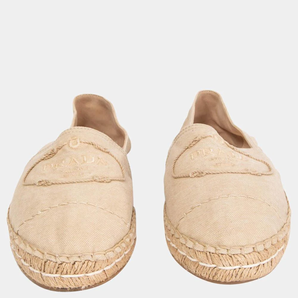 商品[二手商品] Prada|Prada Light Beige Canvas Logo Embroidered Espadrilles EU 40,价格¥4370,第2张图片详细描述