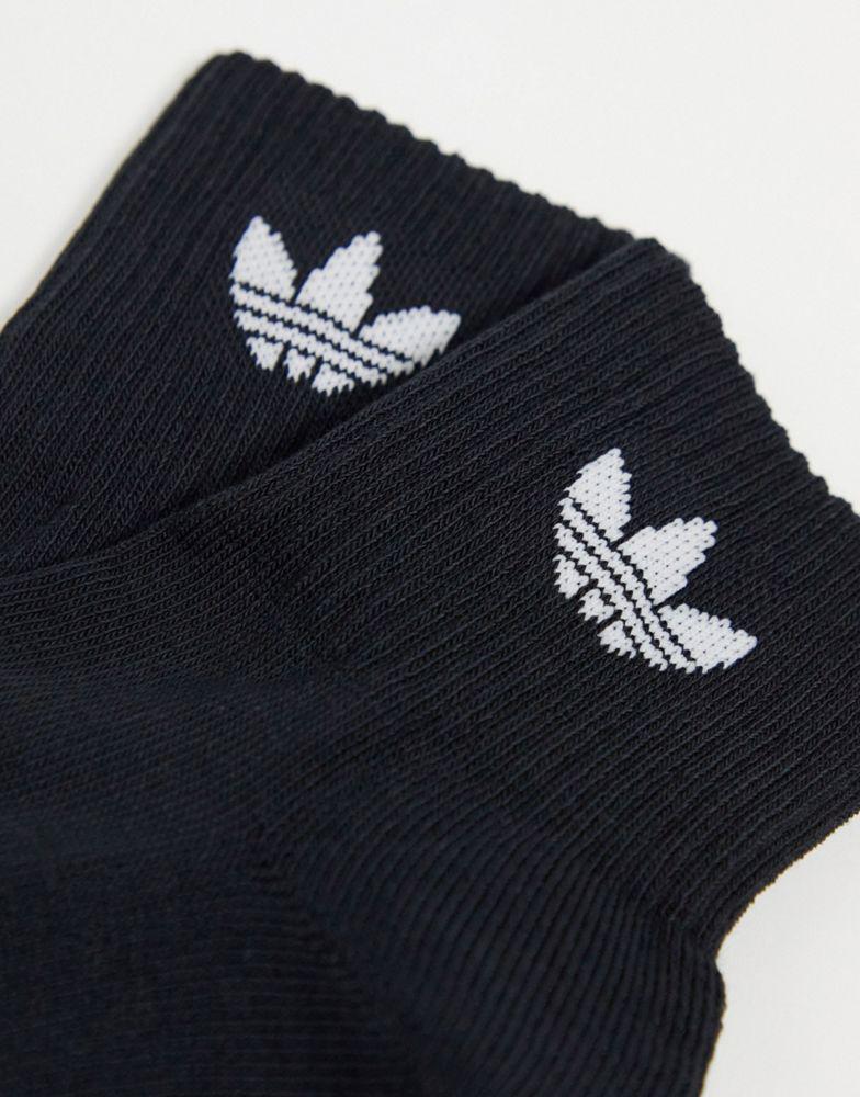 adidas Originals 3 pack ankle socks in black with trefoil商品第4张图片规格展示