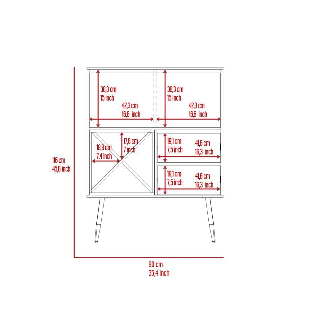 商品Depot E-Shop|DEPOT E-SHOP Thistle Bar-Two Drawers, Four Double Racks, One Cabinet-Mahogany/Black, For Living Room,价格¥2393,第4张图片详细描述