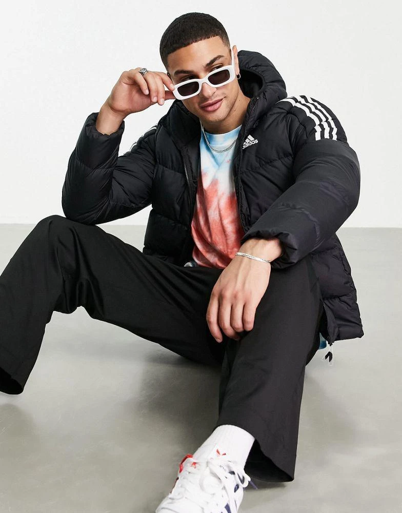 商品Adidas|adidas Outdoor down puffer jacket with hood and three stripes in black,价格¥1076,第3张图片详细描述
