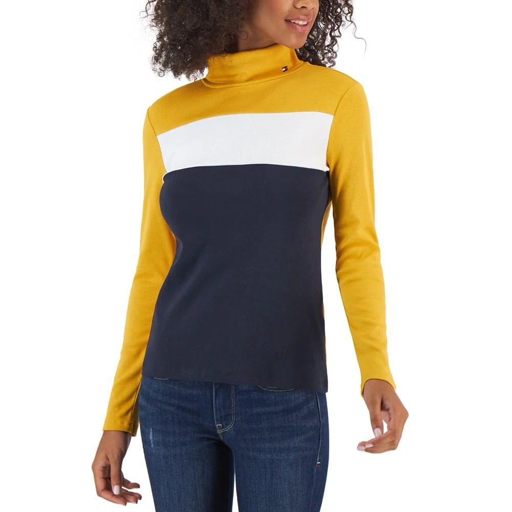 商品Tommy Hilfiger|Women's Cotton Turtleneck Colorblocked Long-Sleeve Top,价格¥113,第1张图片详细描述