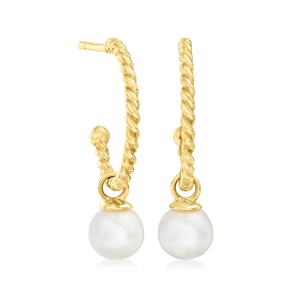 商品Ross-Simons|RS Pure by Ross-Simons 4-4.5mm Cultured Pearl C-Hoop Drop Earrings in 14kt Yellow Gold,价格¥939,第3张图片详细描述