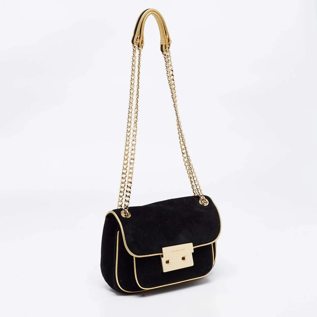 商品[二手商品] Michael Kors|Michael Kors Black/Gold Suede and Leather Small Sloan Shoulder Bag,价格¥1202,第3张图片详细描述