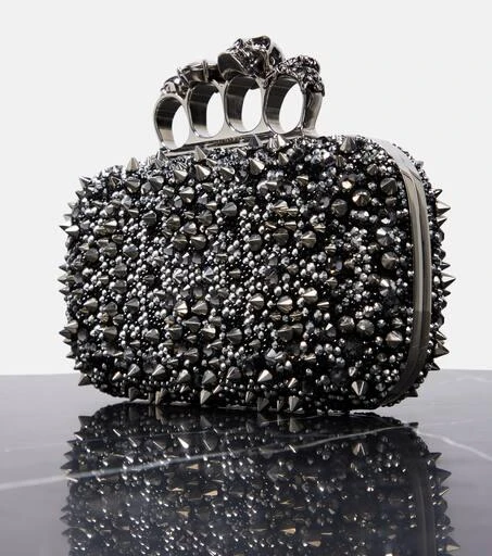 Knuckle embellished leather clutch 商品