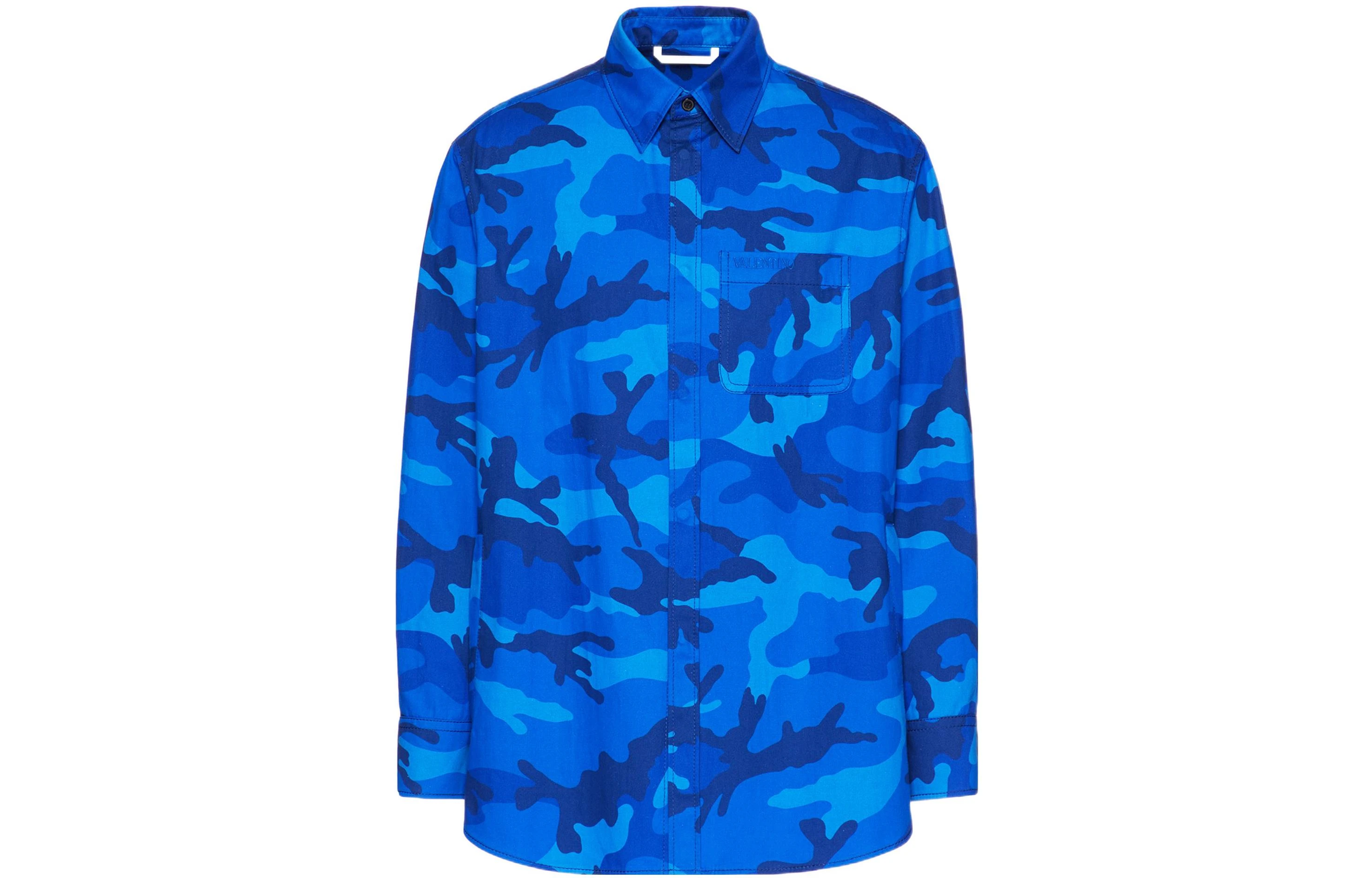 商品[国内直发] Valentino|华伦天奴 FW22 迷彩刺绣Logo棉质宽松衬衫 男款 蓝色,价格¥15890,第1张图片