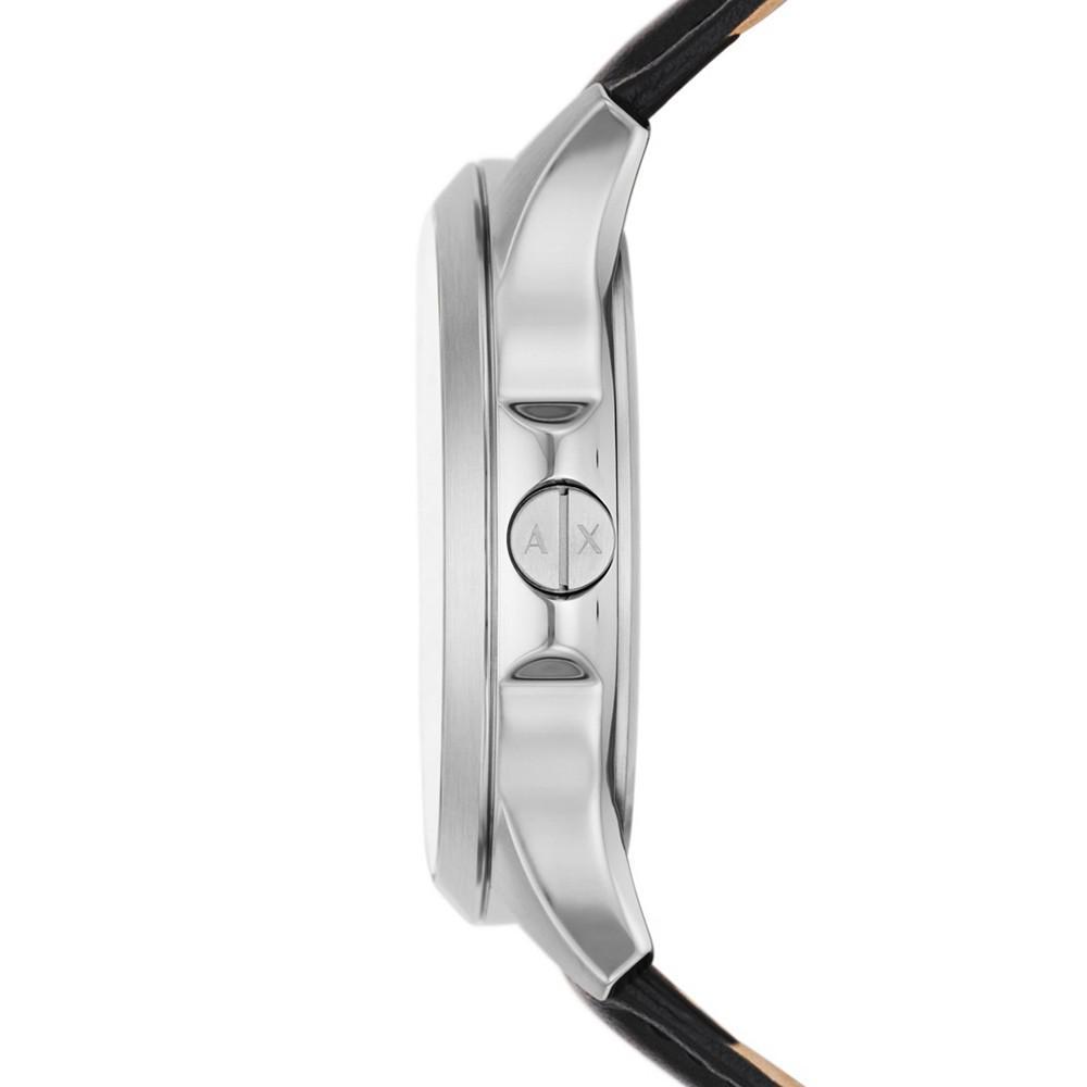 商品Armani Exchange|Men's Automatic Quartz Three-Hand Date Black Leather Strap Watch, 46mm,价格¥1621,第4张图片详细描述