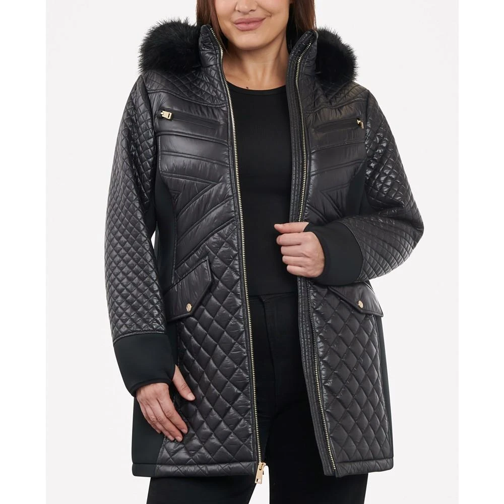 商品Michael Kors|Women's Plus Size Faux-Fur-Trim Hooded Quilted Coat,价格¥1571,第4张图片详细描述