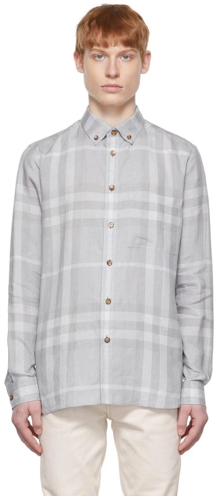 商品Burberry|Grey Linen Long Sleeve Shirt,价格¥3584,第1张图片